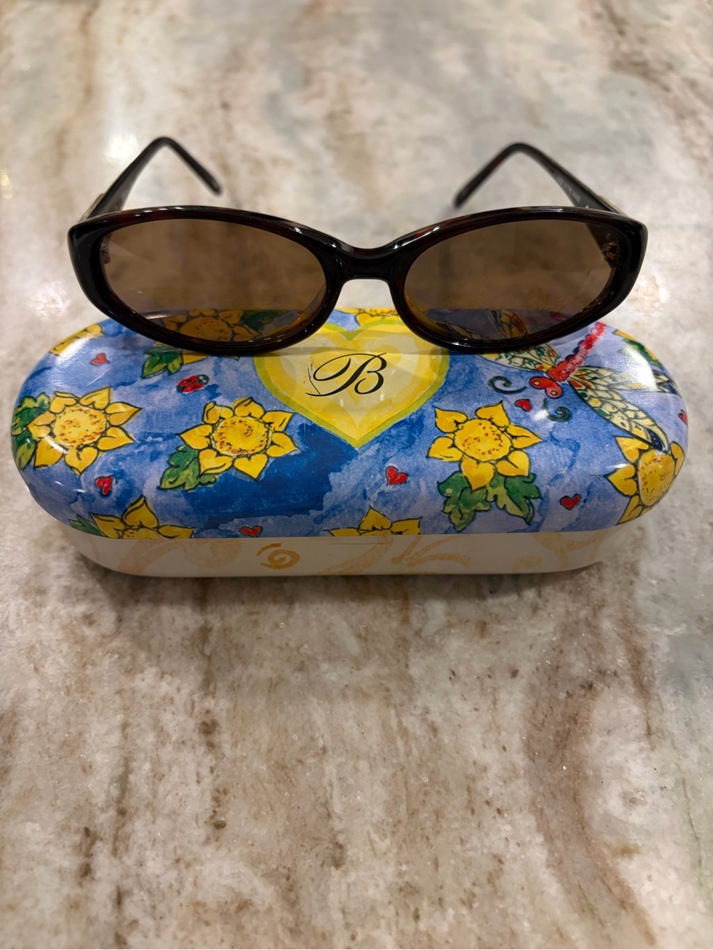 Brighton Brown Oval Women's Sunglasses with matching metal case